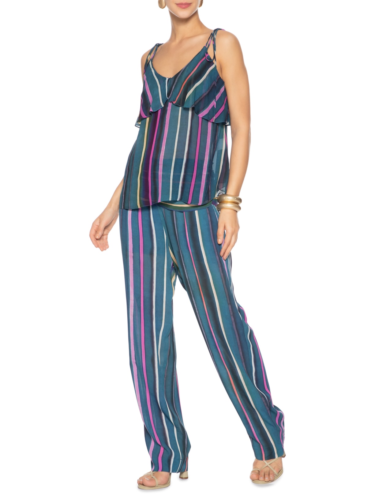 Top Alça Babado Listra Marina Azul Animale