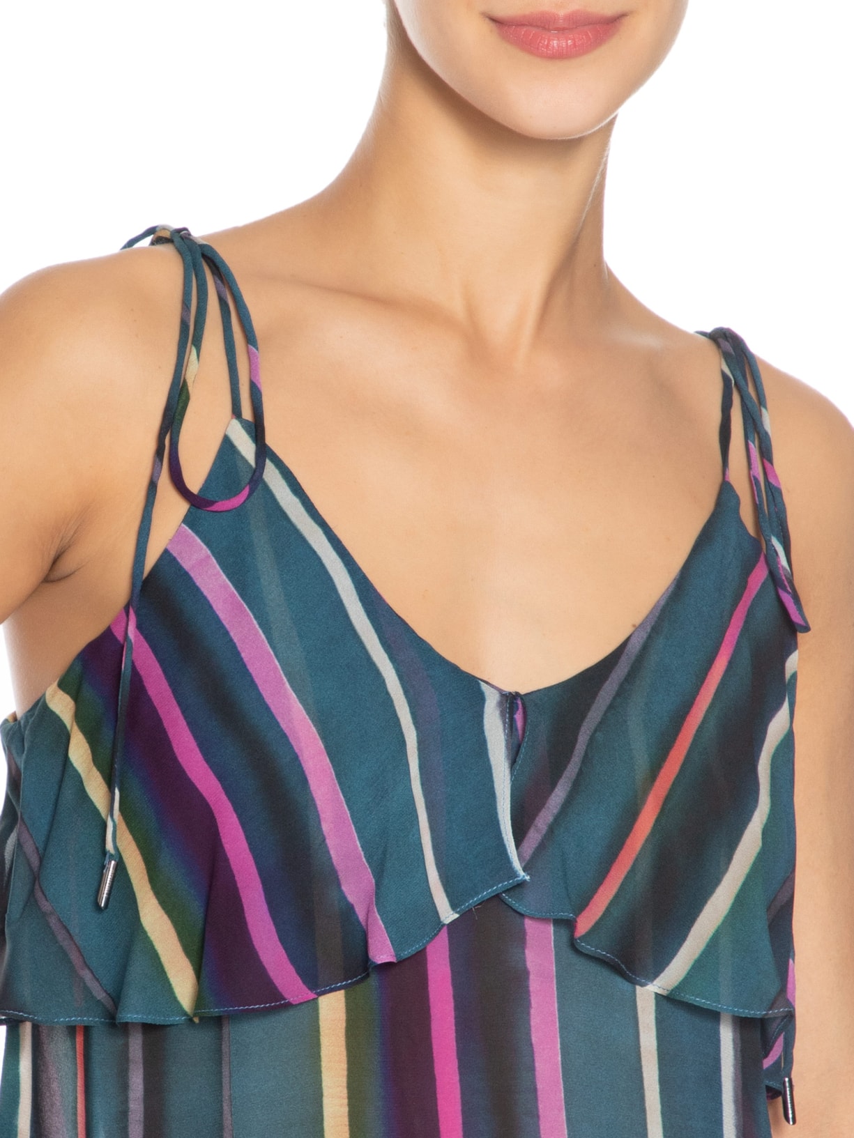 Top Alça Babado Listra Marina Azul Animale