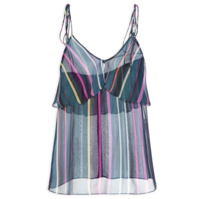 Top Alça Babado Listra Marina - Azul