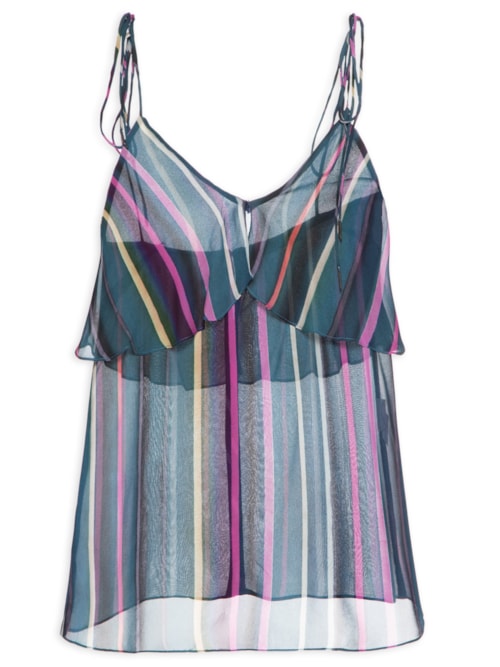 Top Alça Babado Listra Marina - Azul