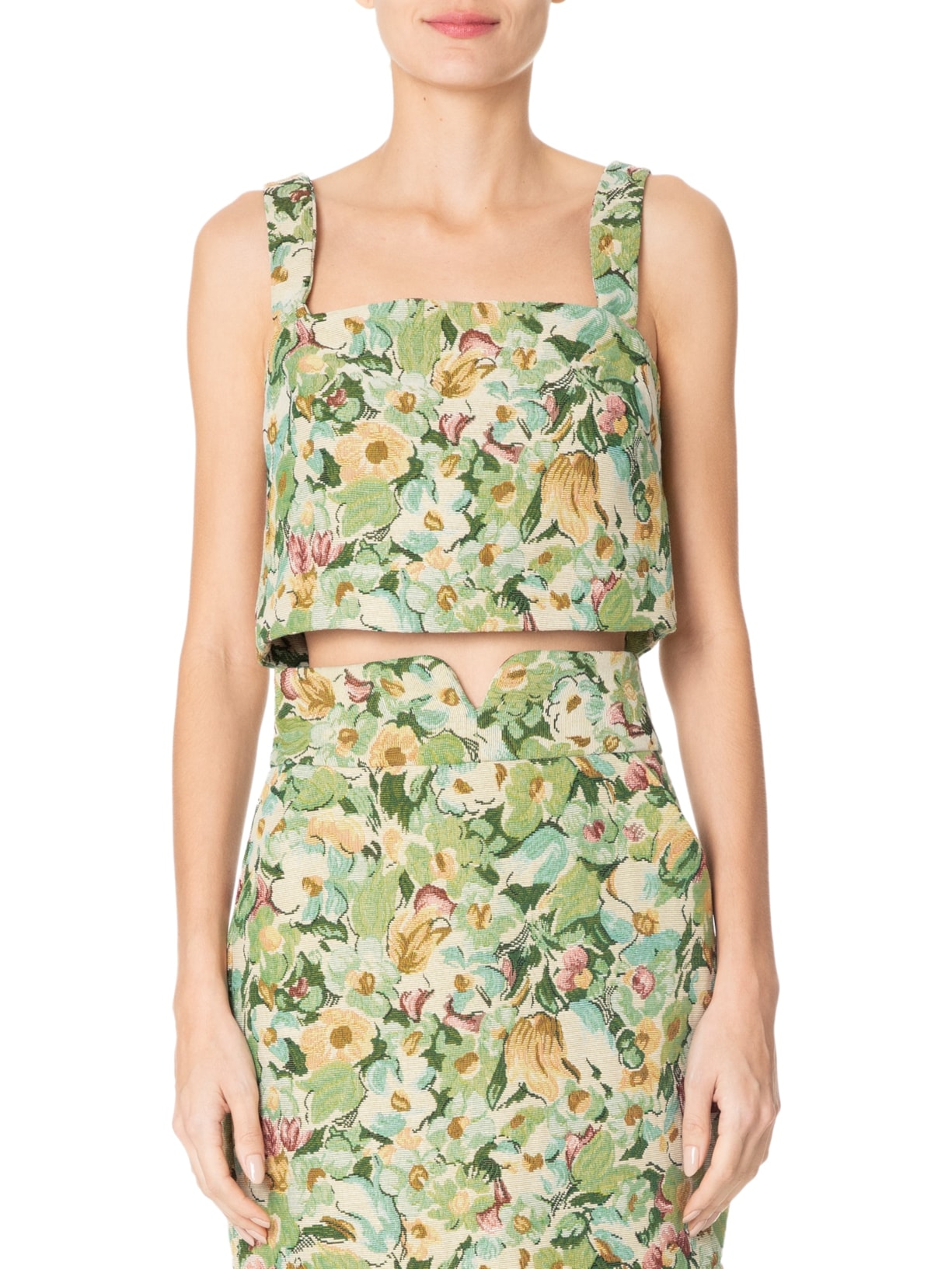 Top Alça Jacquard Verde Animale