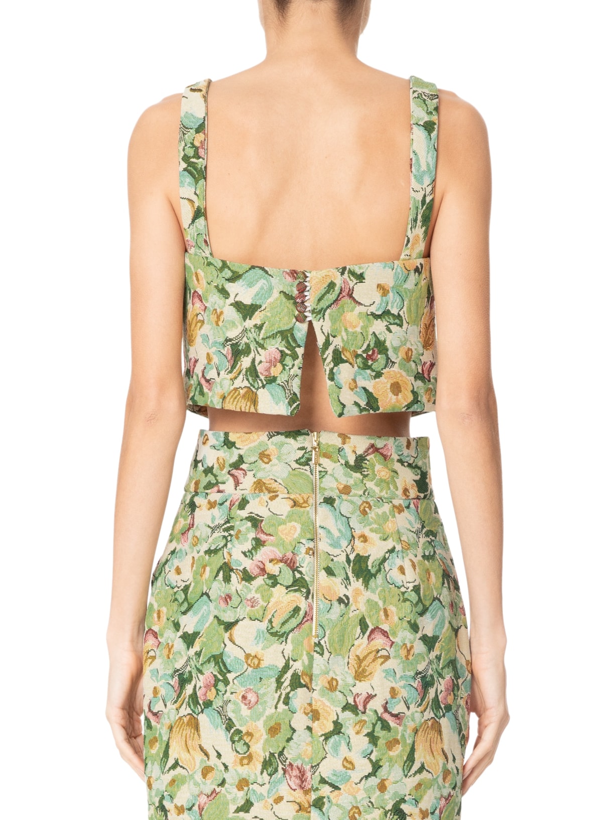 Top Alça Jacquard Verde Animale