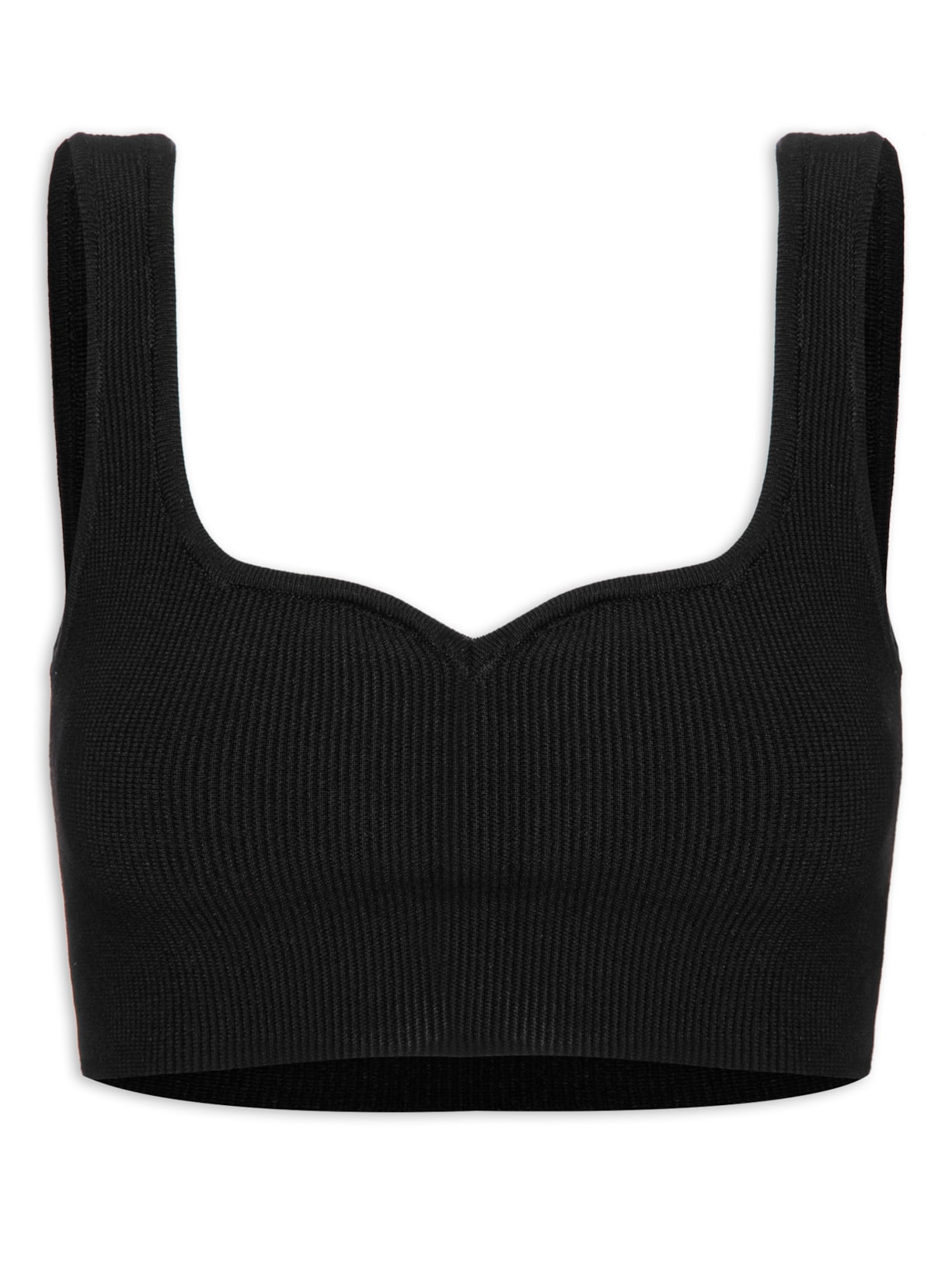 Top Alça Mini Decote V Trico Basic - Preto