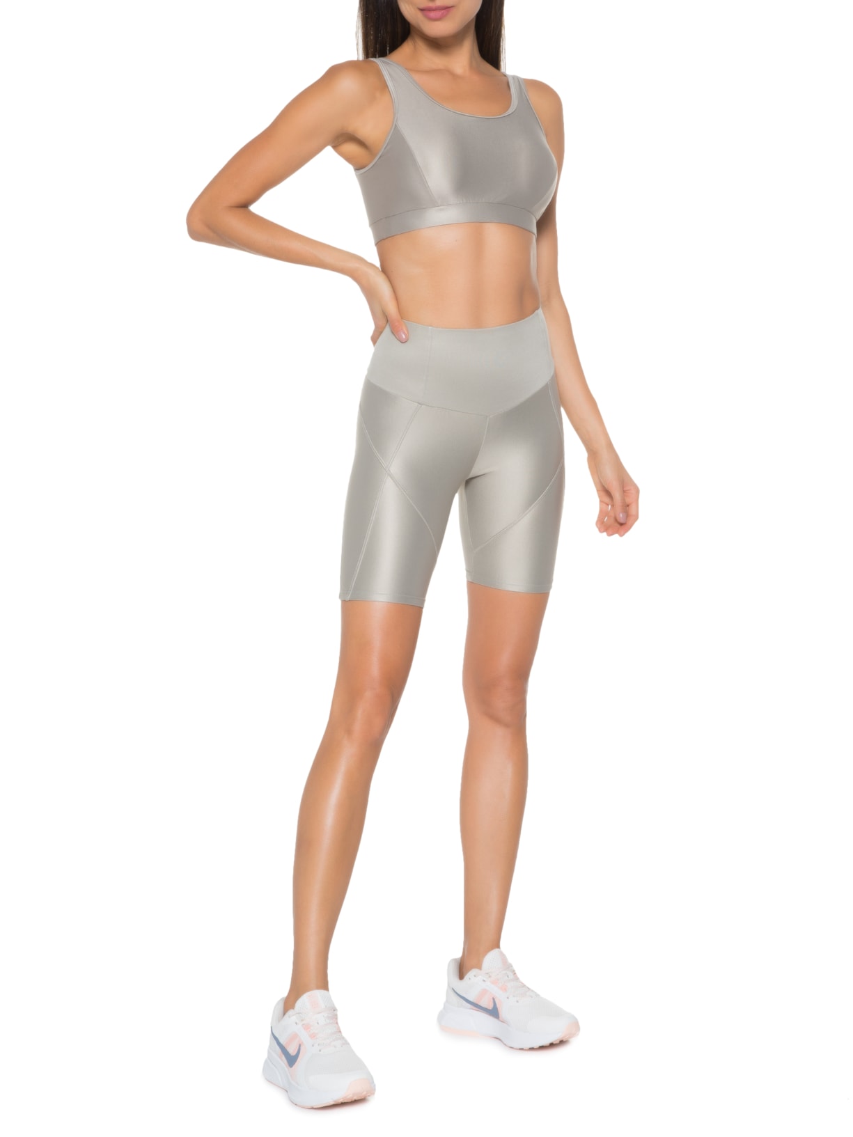 Top Alça Reta Liso Cinza Body For Sure