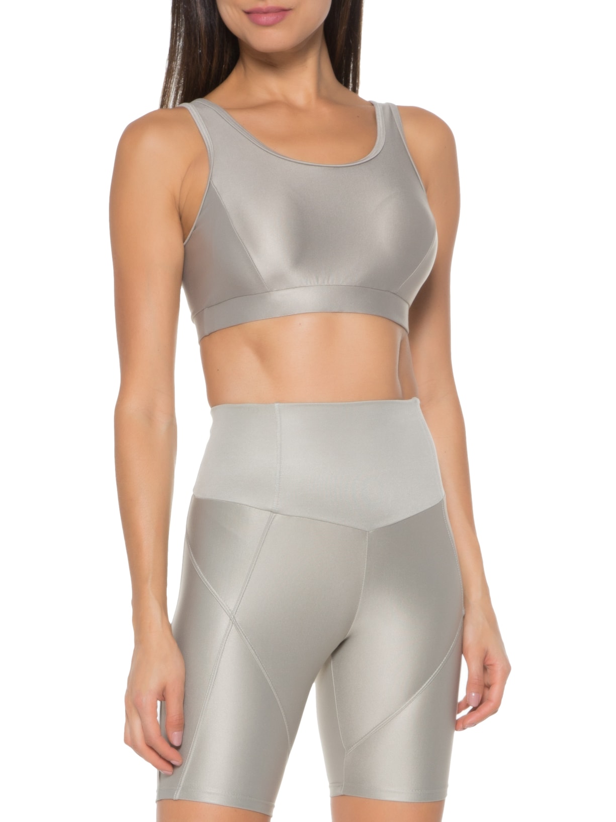 Top Alça Reta Liso Cinza Body For Sure