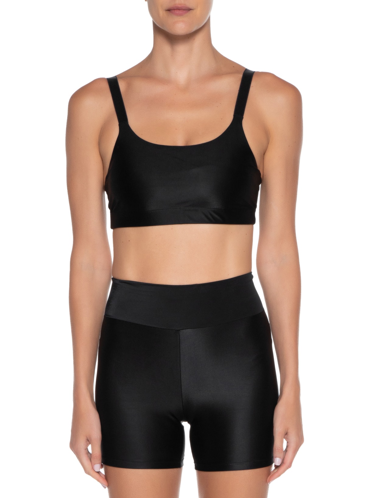 Top Alça Reta Liso Preto Body For Sure