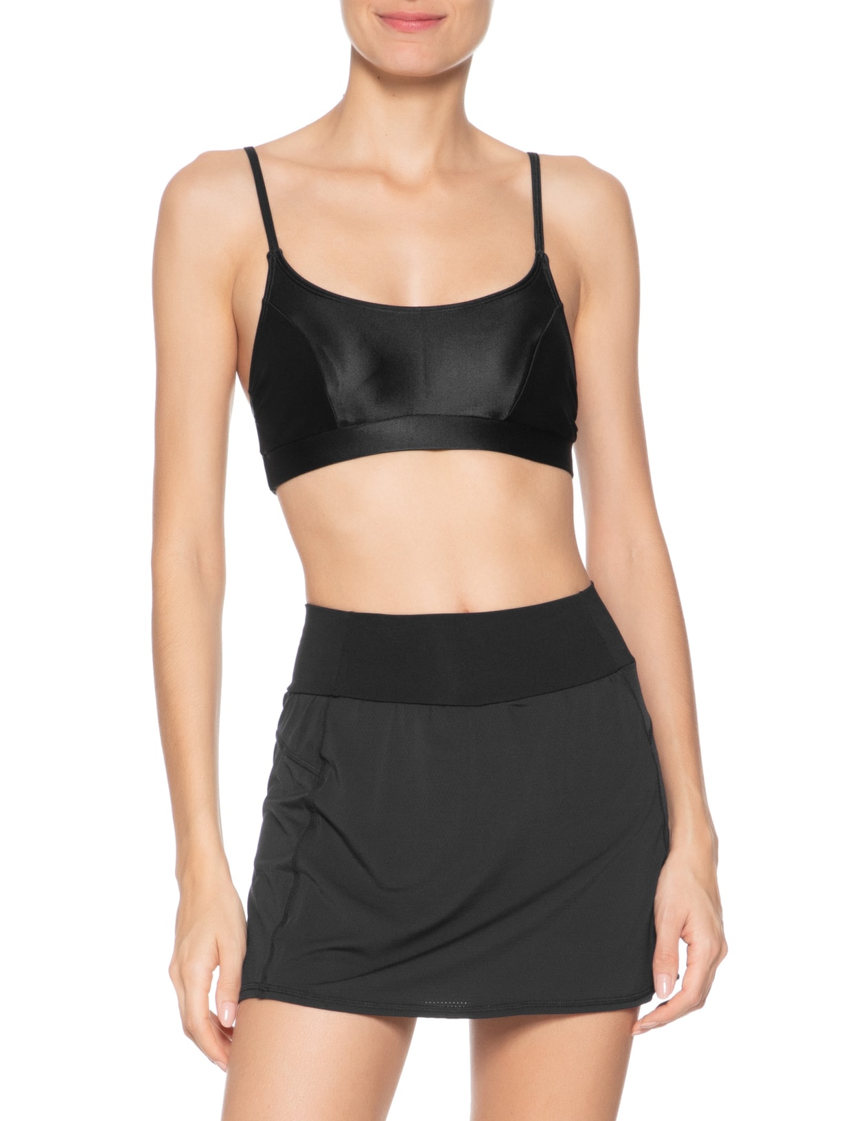 Top Alça Reta Liso Preto Body For Sure
