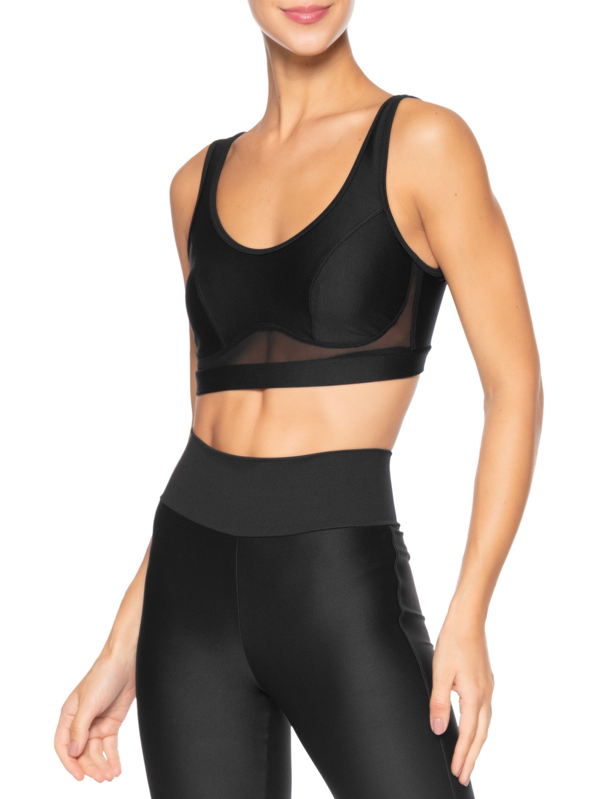 Top Alça Reta Liso Preto Body For Sure