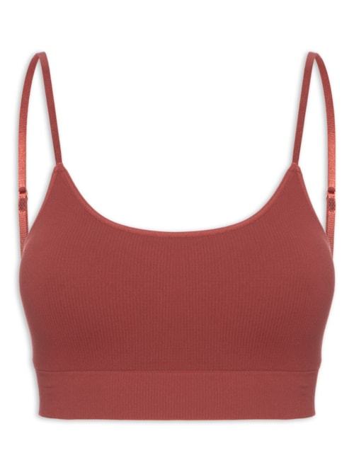 Top Alças Finas Com Bojo Removível Em Microfibra Canelada Free - Vermelho