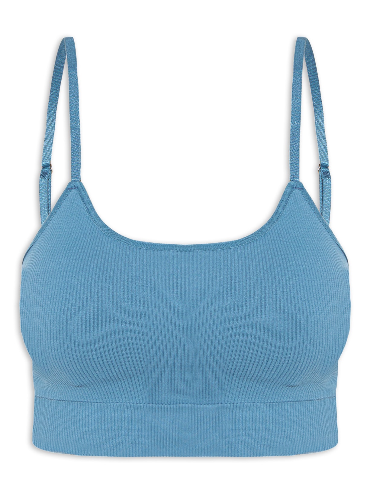 Top Alças Finas Com Bojo Removivel Em Microfibras Canelada Free - Azul