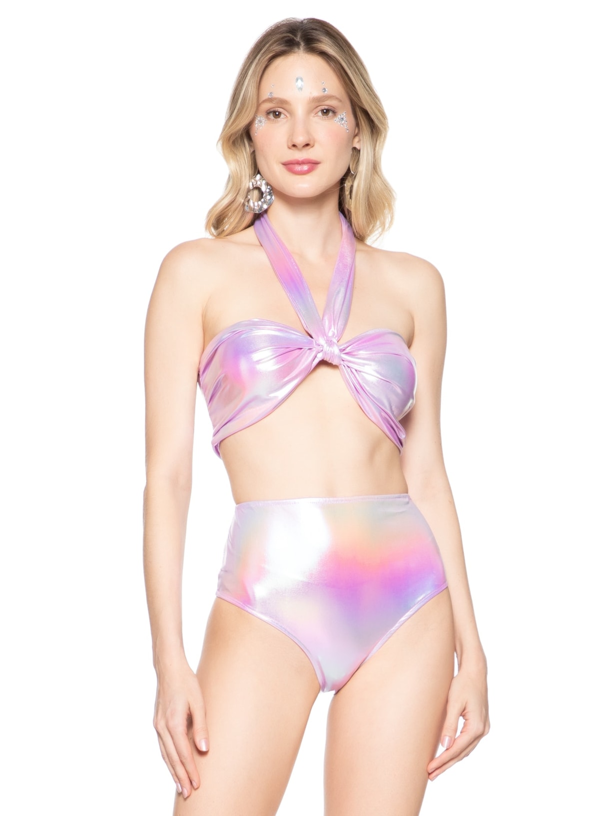 Top Amarração Carnaval Em Malha Holográfica Lilás Market 33