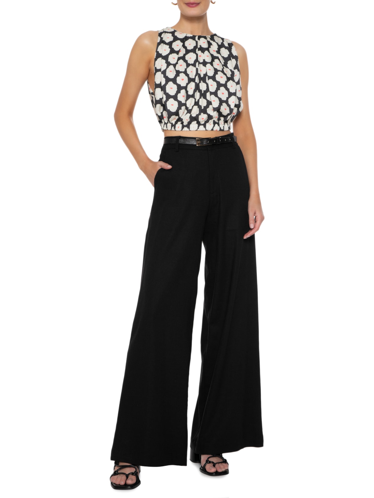 Top Amarração Costas Floral Bold Preto Animale