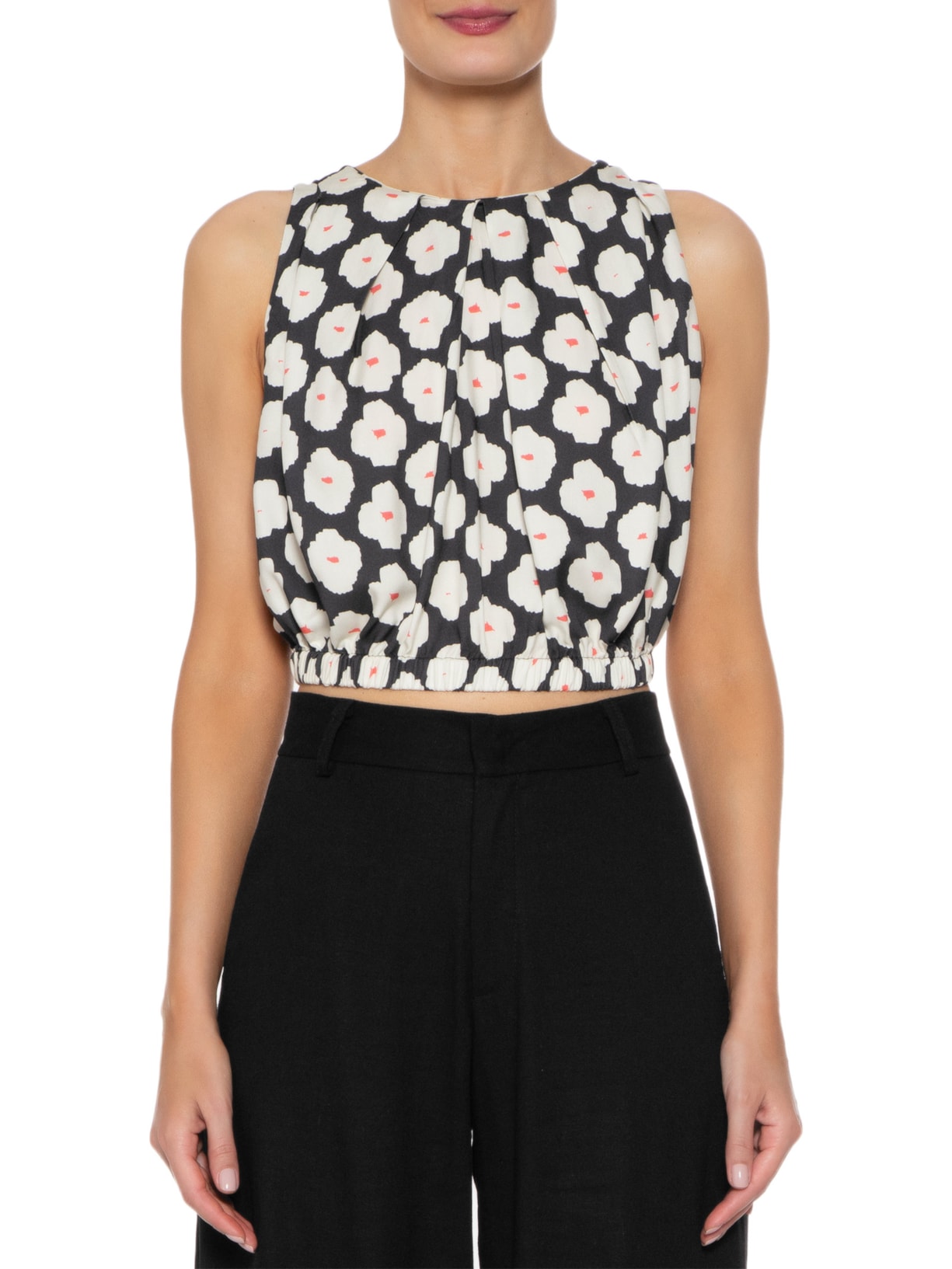 Top Amarração Costas Floral Bold Preto Animale