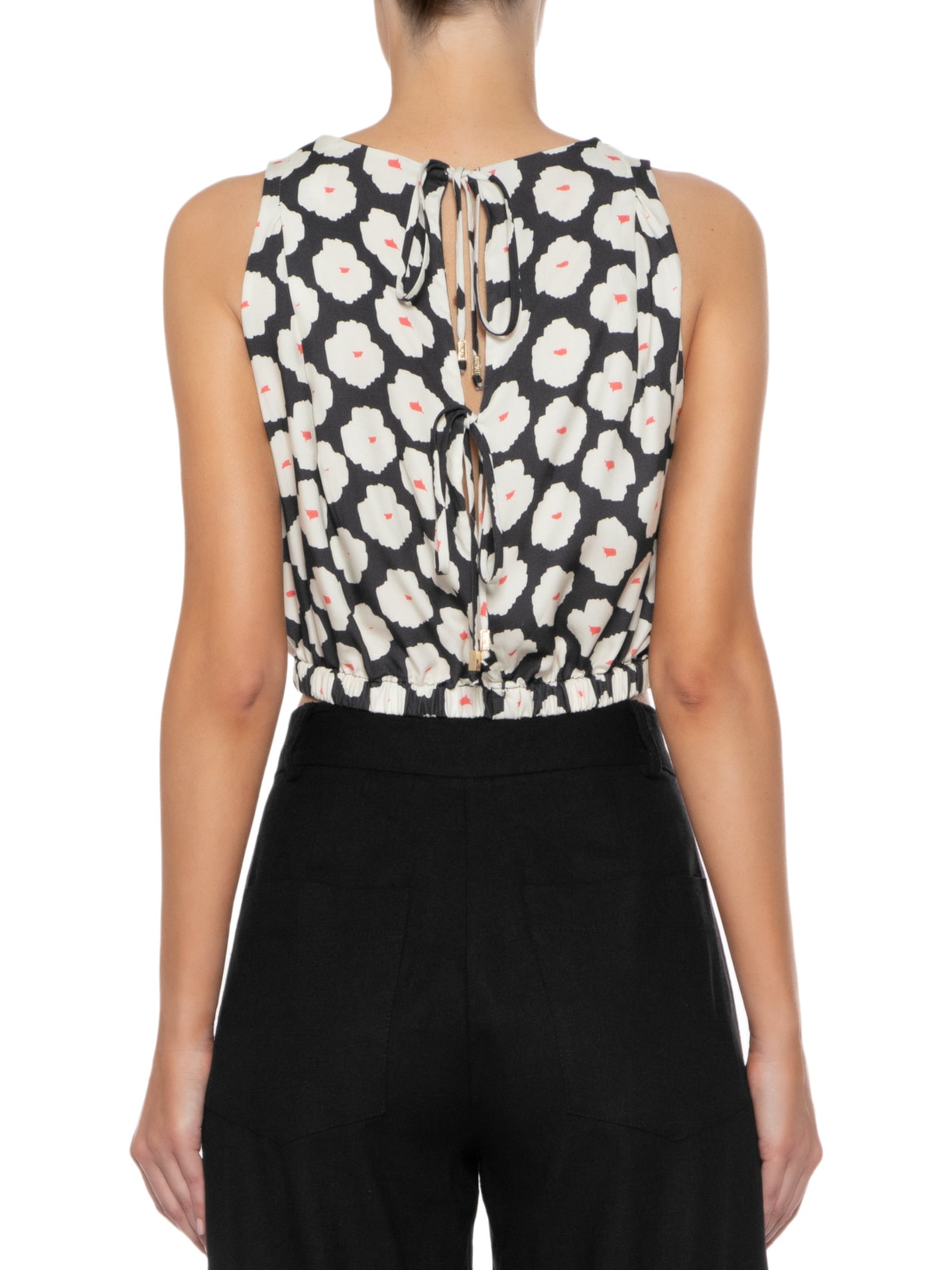 Top Amarração Costas Floral Bold Preto Animale