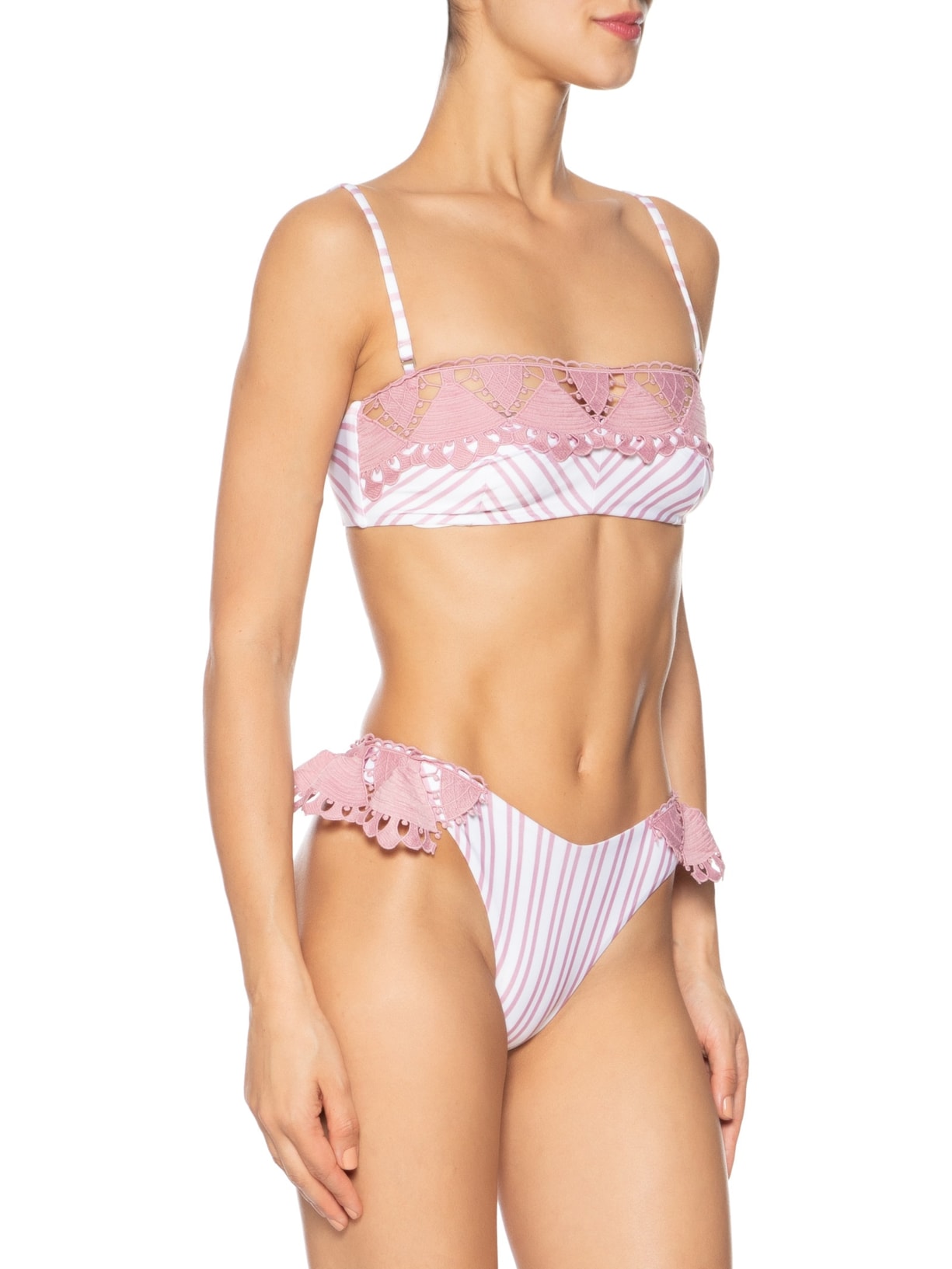 Top Bandeau Com Alças Listrado Vesta Mare Rosa La Gea