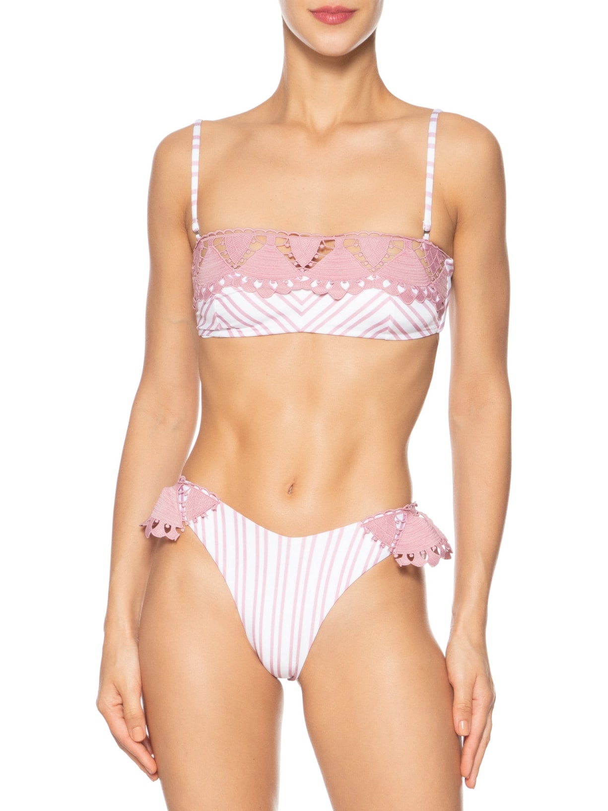 Top Bandeau Com Alças Listrado Vesta Mare Rosa La Gea