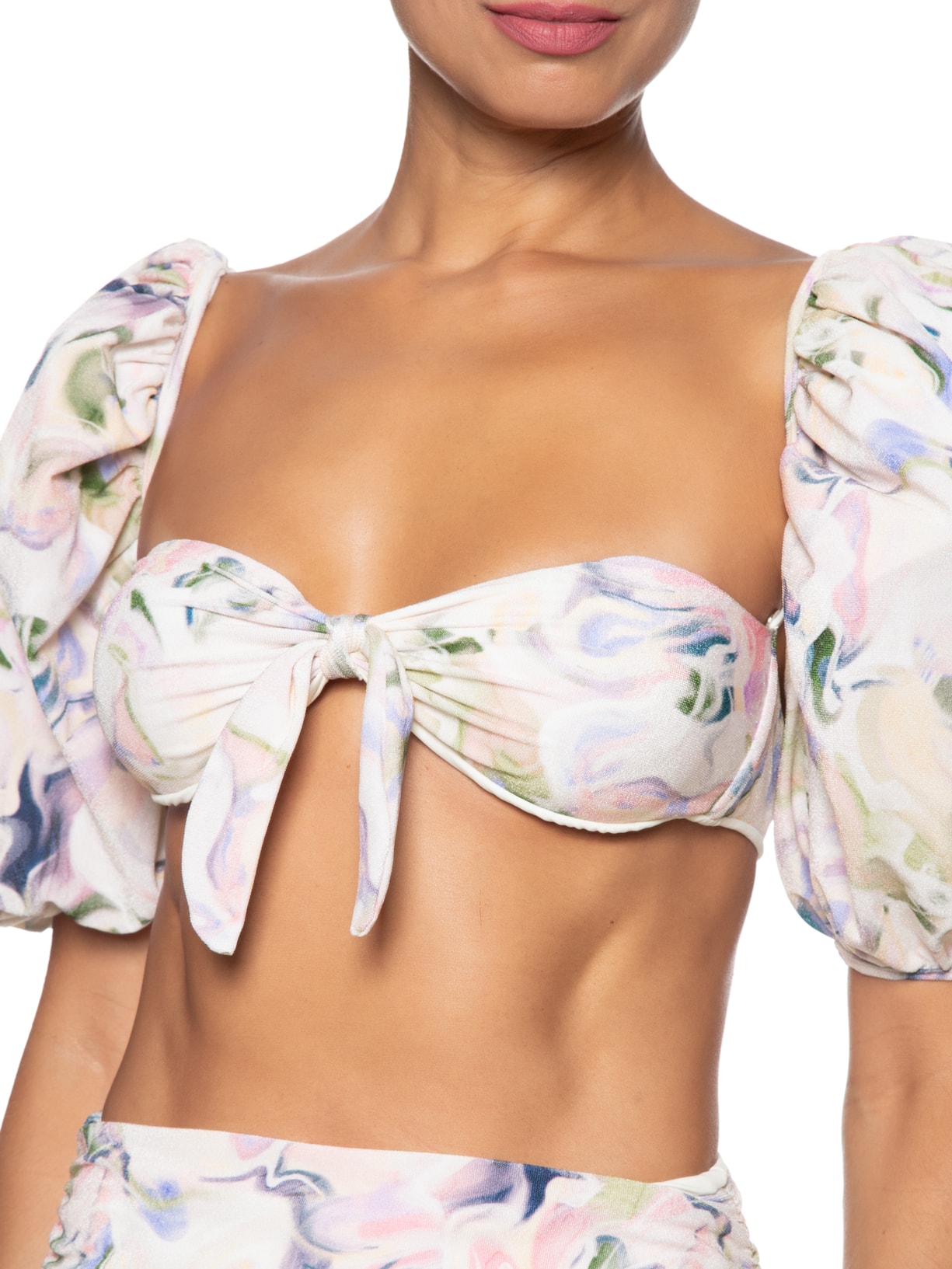 Top Biquíni Com Mangas Bufantes Aquarela Marie Off White August Swim