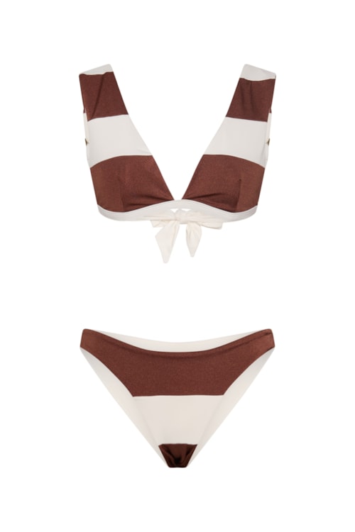 top biquíni Halter Marinière - Cappuccino