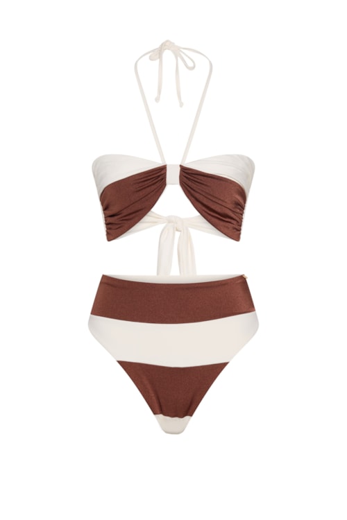 top biquíni Strapless Marinière - Cappuccino