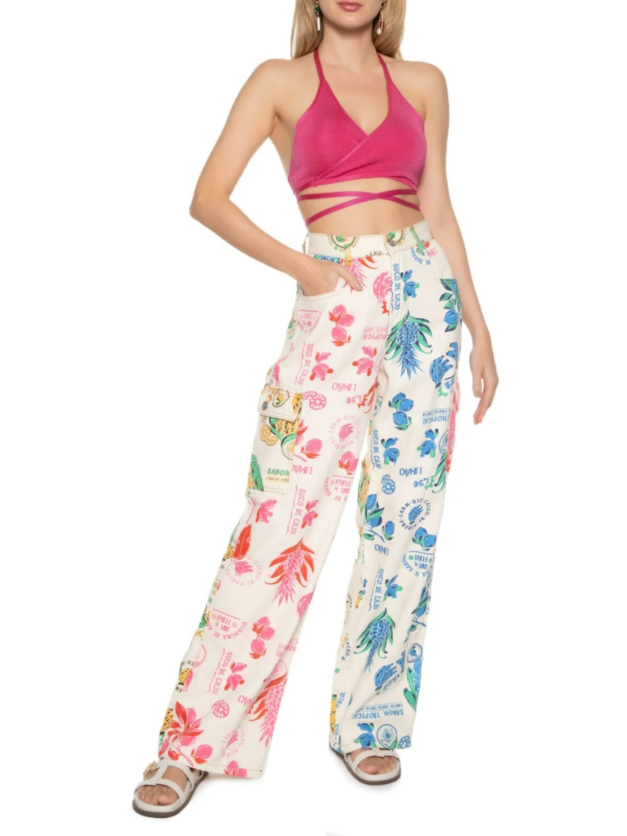 Top Biquíni Tricot Amarração Rosa Farm