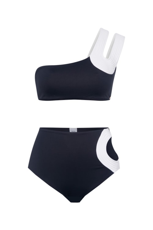 top biquíni um Ombro só Contour Preto