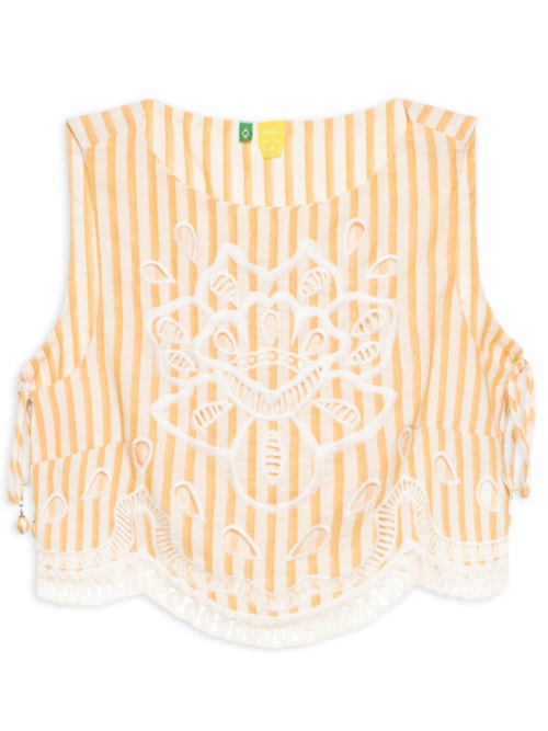 Top Bordado Listras Camponesa - Amarelo