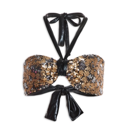 Top Carnaval Tomara Que Caia Paetê Com Faixa Amarração - Dourado