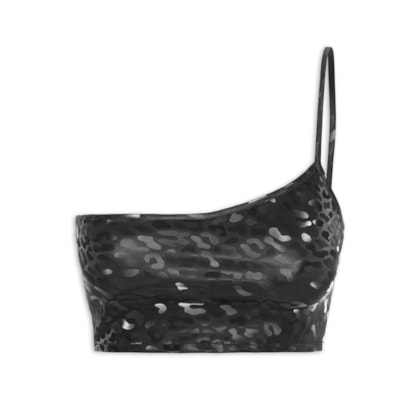 Top Carnaval Um Ombro Só Animal Print - Preto
