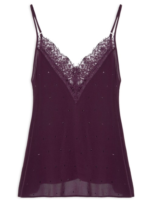 Top Com Renda E Strass - Roxo