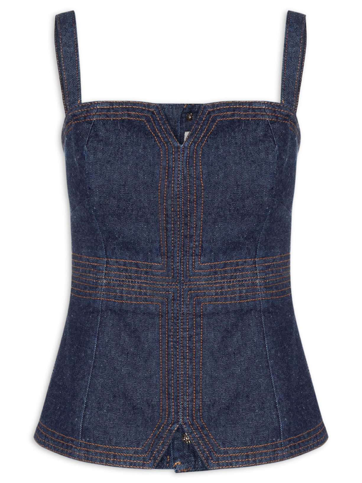 Top Corselet Jeans Pespontos - Azul