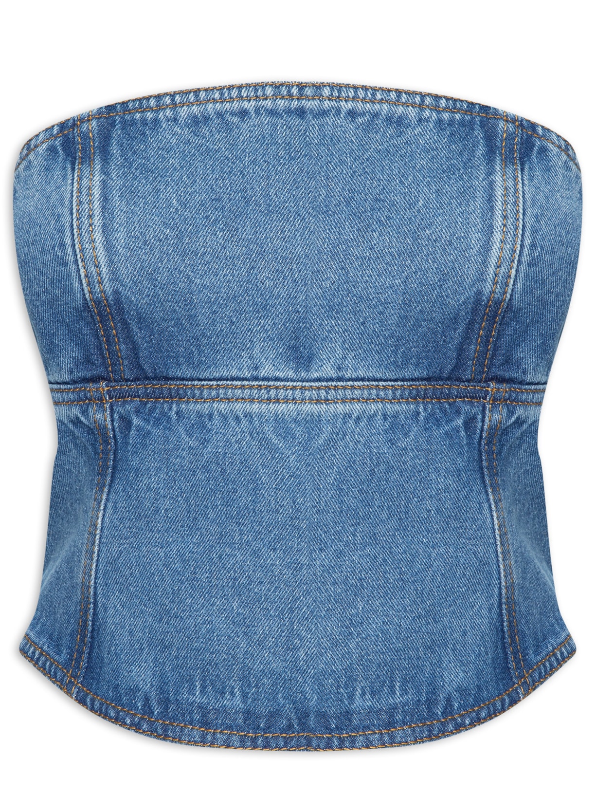 Top Corselet Jeans Sem Alça - Azul