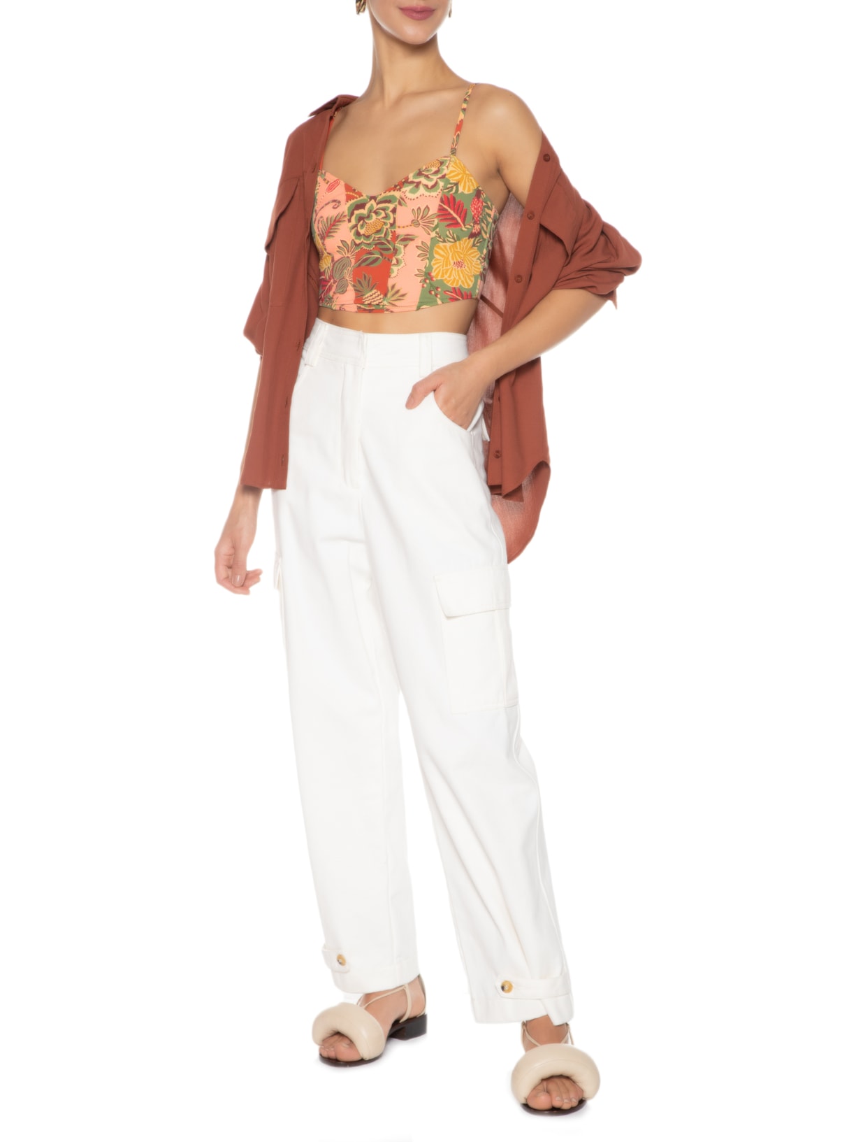 Top Corselet Patch Jardim De Inverno Rosa Farm