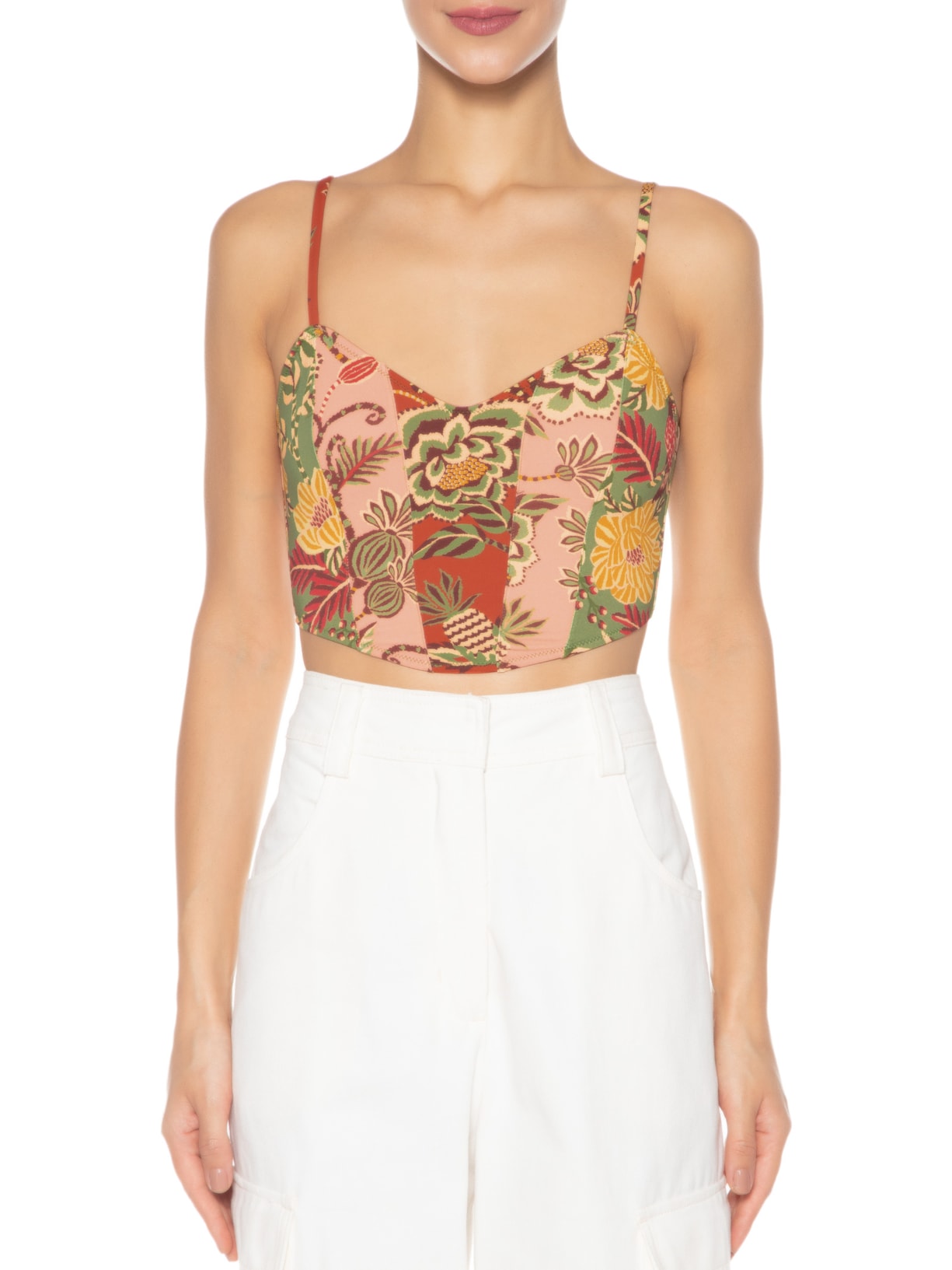 Top Corselet Patch Jardim De Inverno Rosa Farm