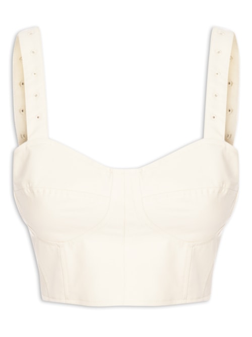 Top Corset Com Alça Bordada - Bege
