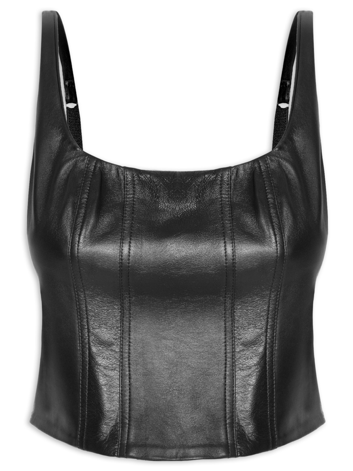Top Corset De Couro Pespontado - Preto