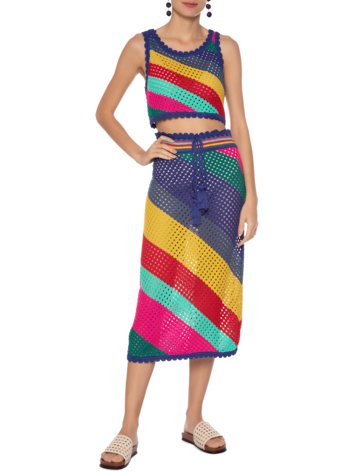 Top Crochê Listra Amanda Azul Farm