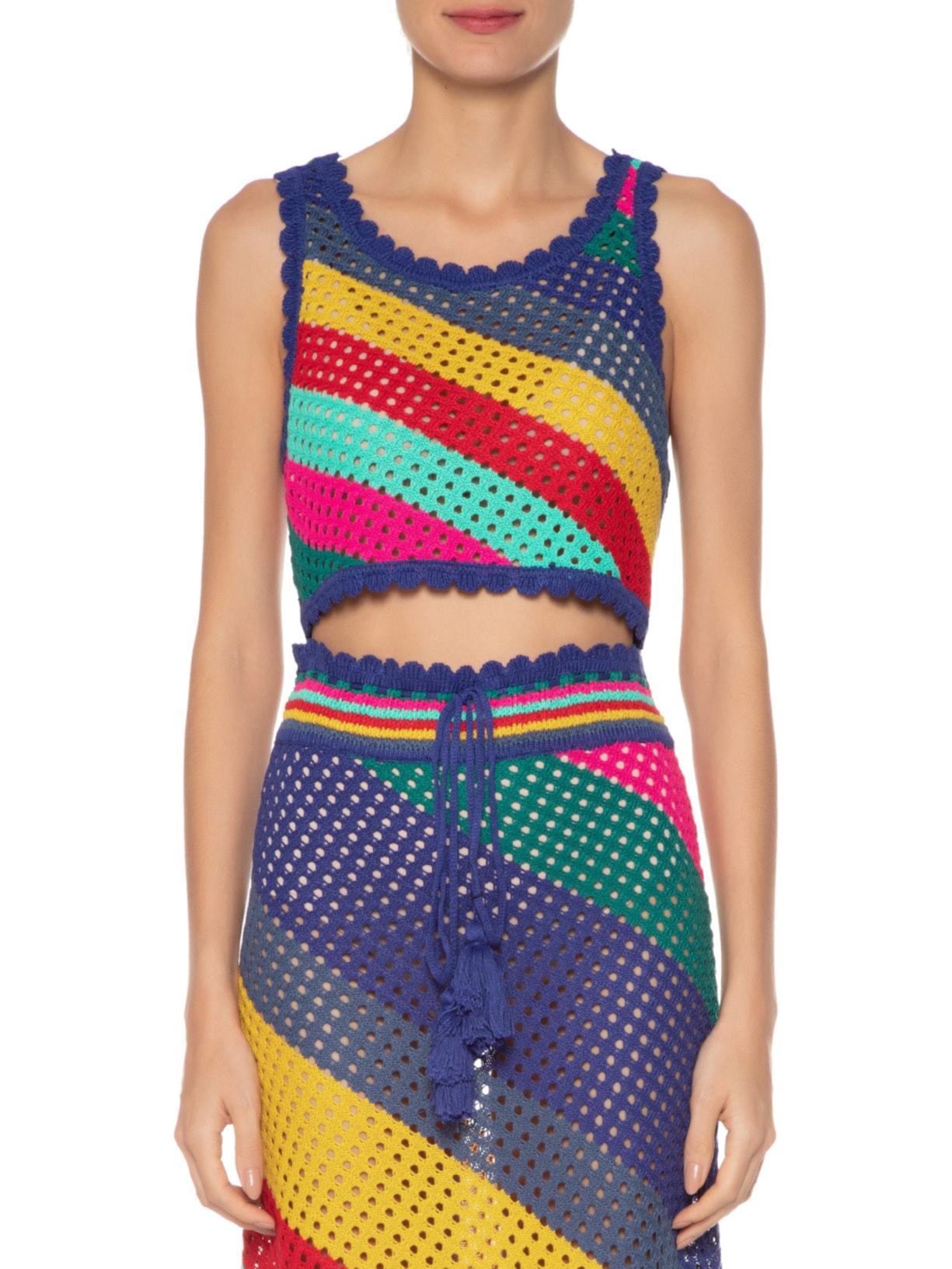 Top Crochê Listra Amanda Azul Farm