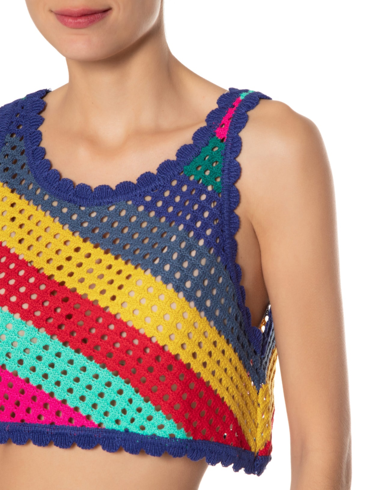 Top Crochê Listra Amanda Azul Farm