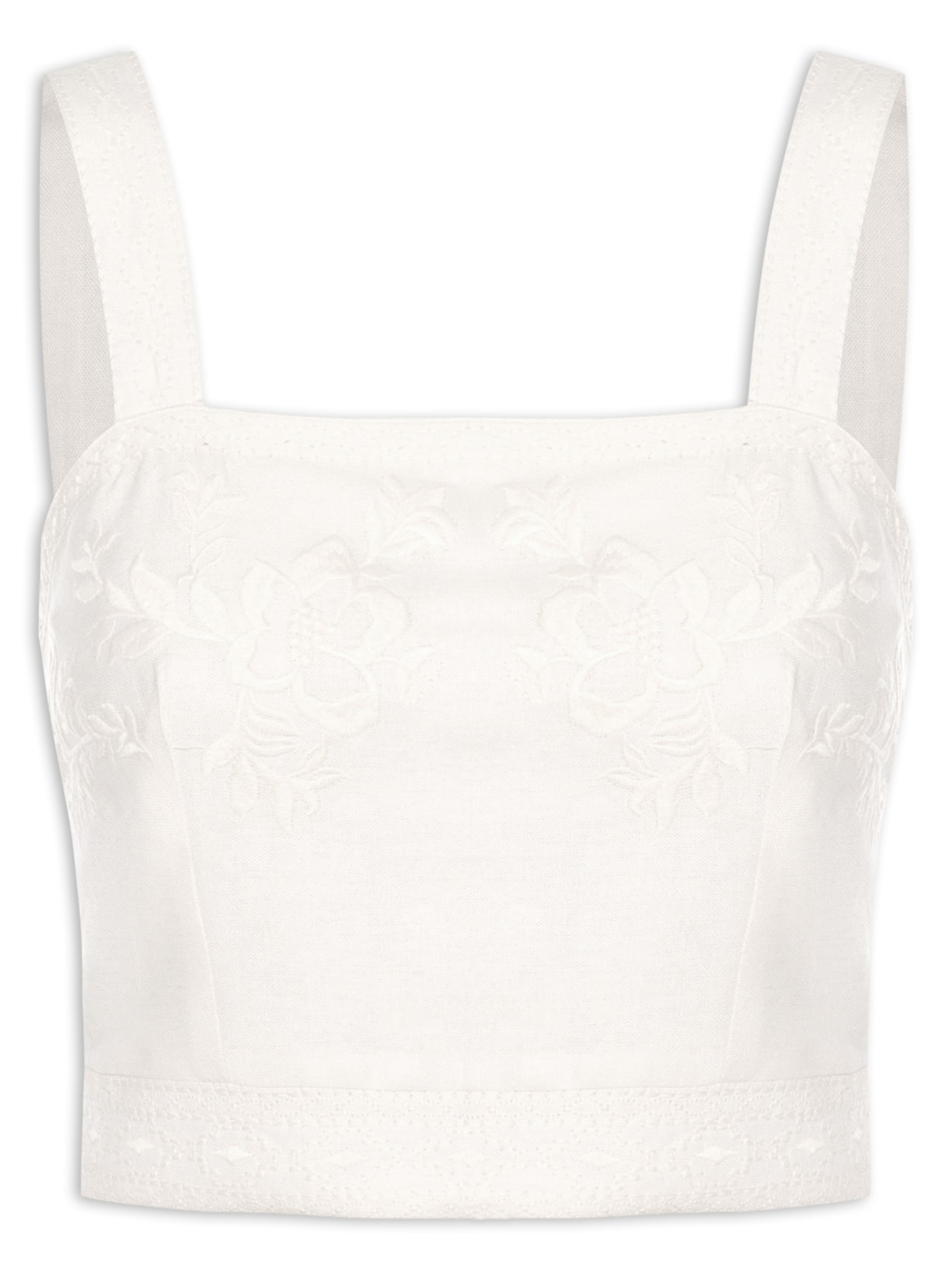 Top Cropped Bordado Ikat Flor - Bege