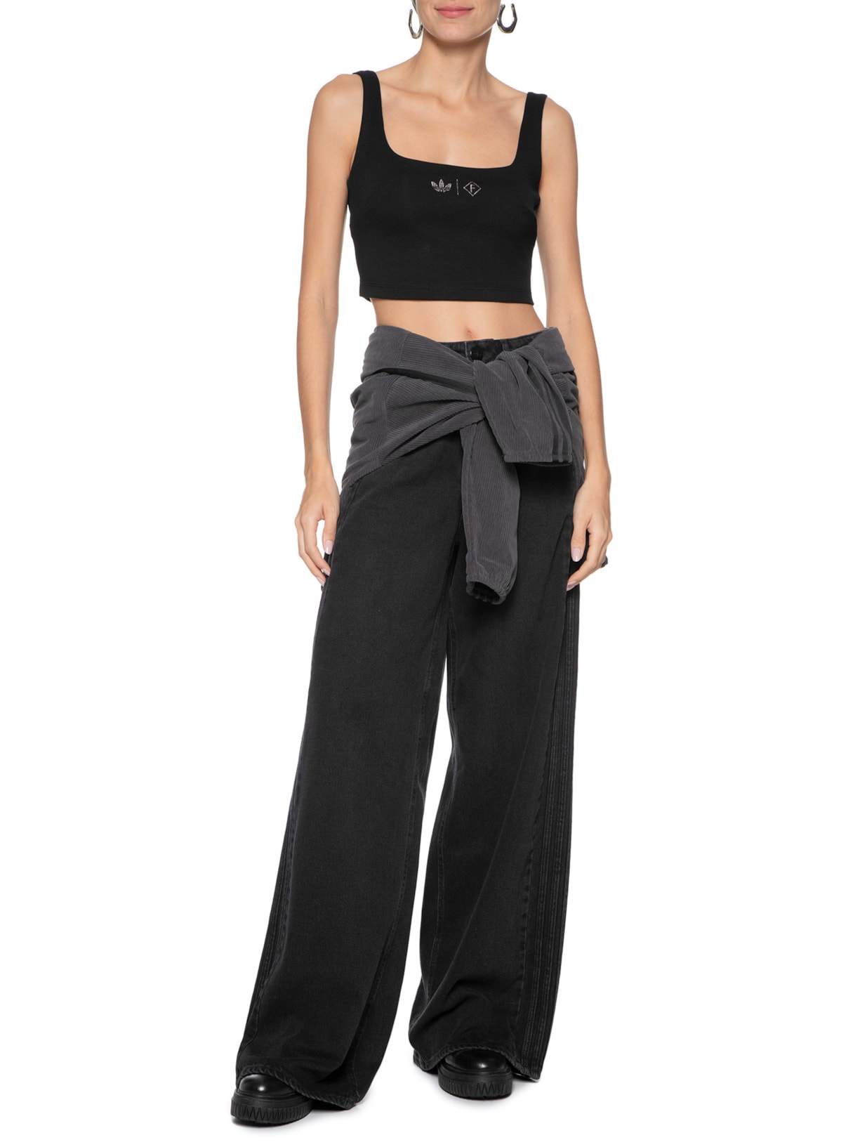 Top Cropped Bordado Preto Adidas X Forum
