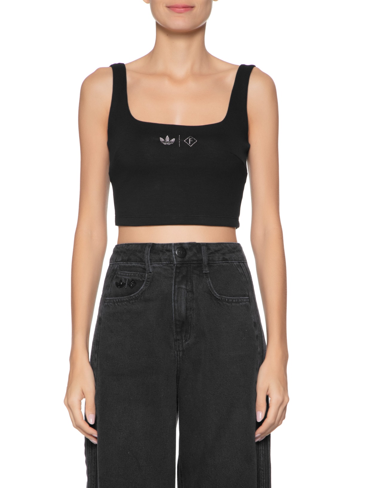 Top Cropped Bordado Preto Adidas X Forum