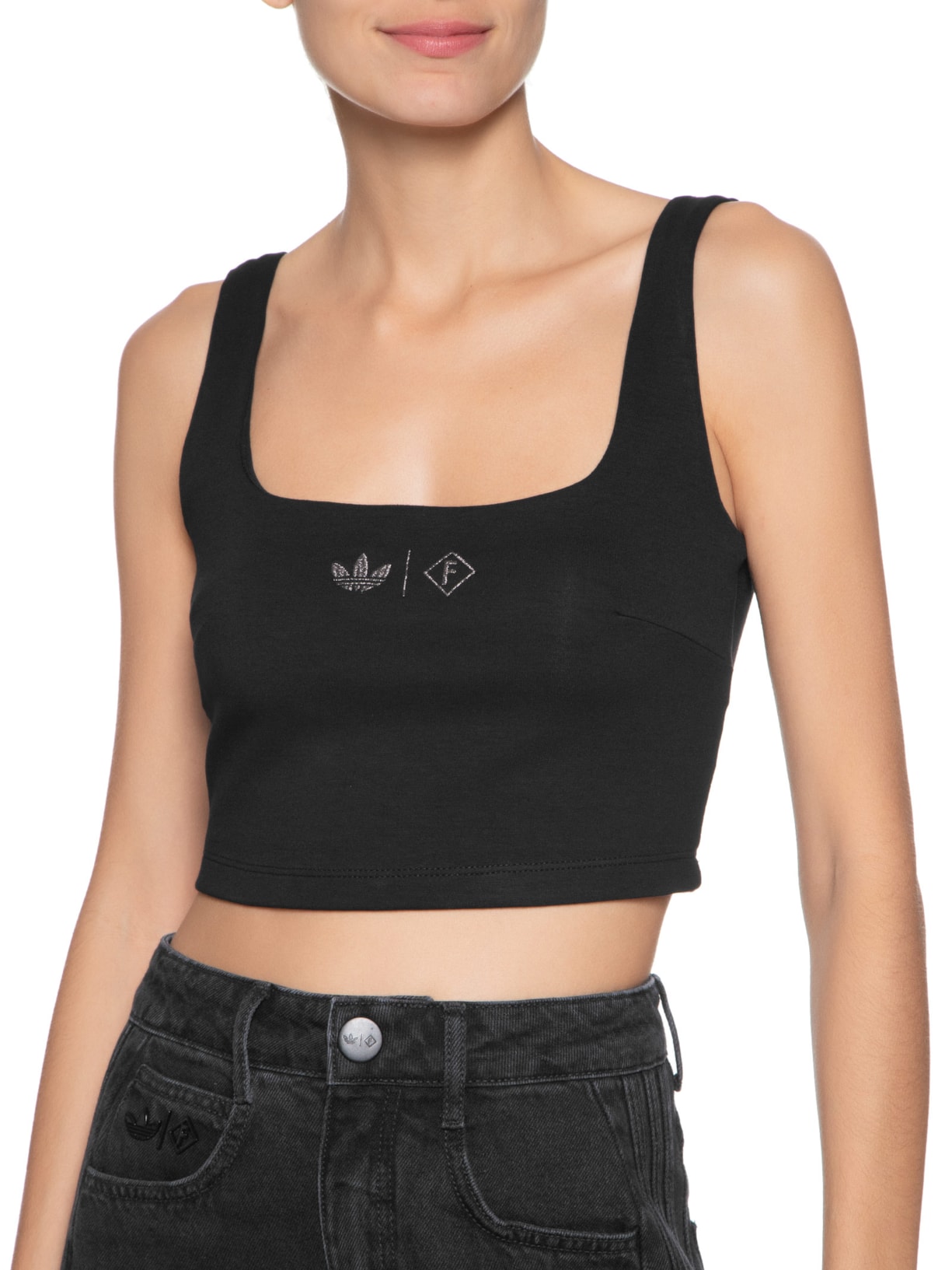 Top Cropped Bordado Preto Adidas X Forum