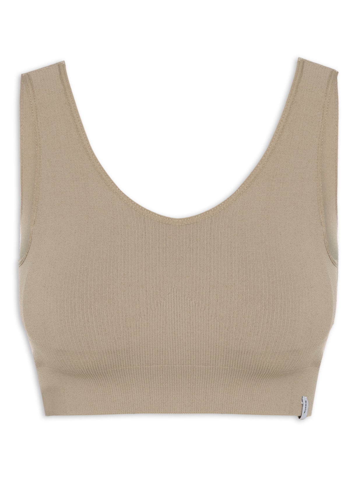 Top Cropped Canelado Decote Redondo - Bege