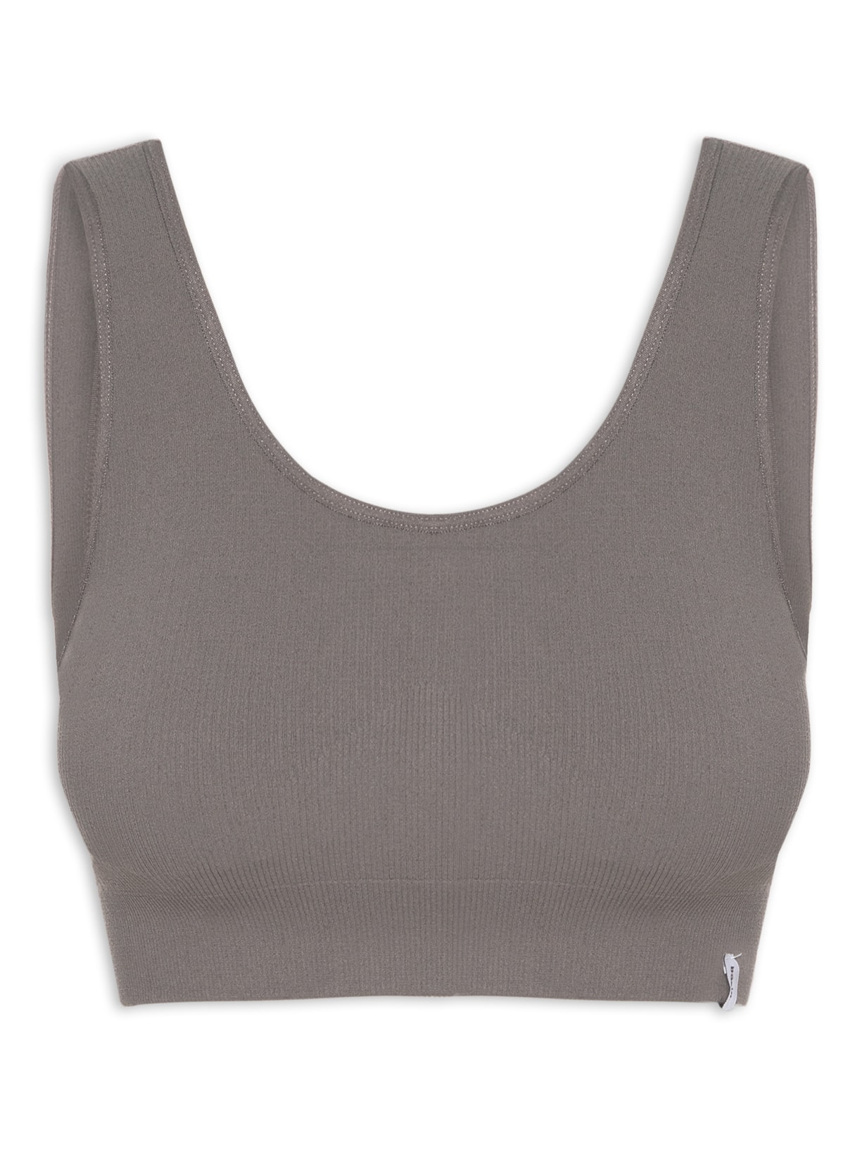 Top Cropped Canelado Decote Redondo - Cinza