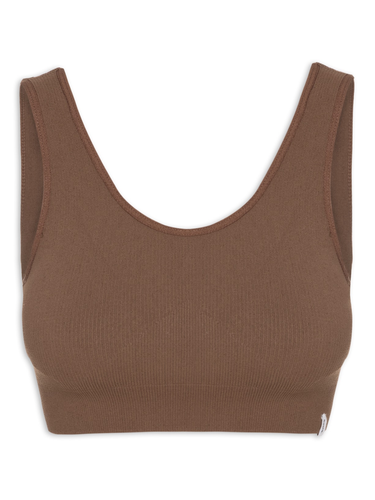 Top Cropped Canelado Decote Redondo - Marrom