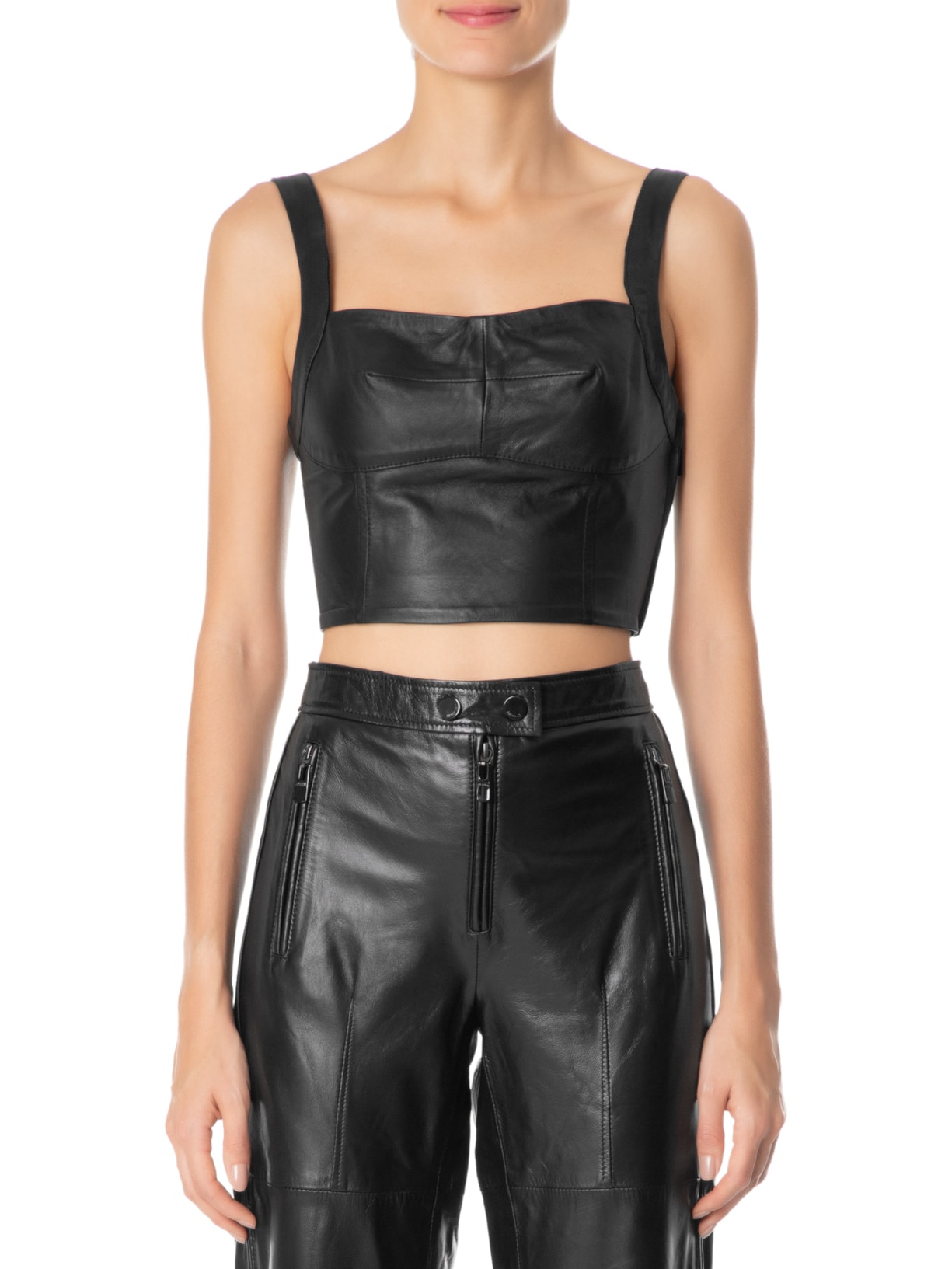 Top Cropped De Couro Recortes Preto Animale