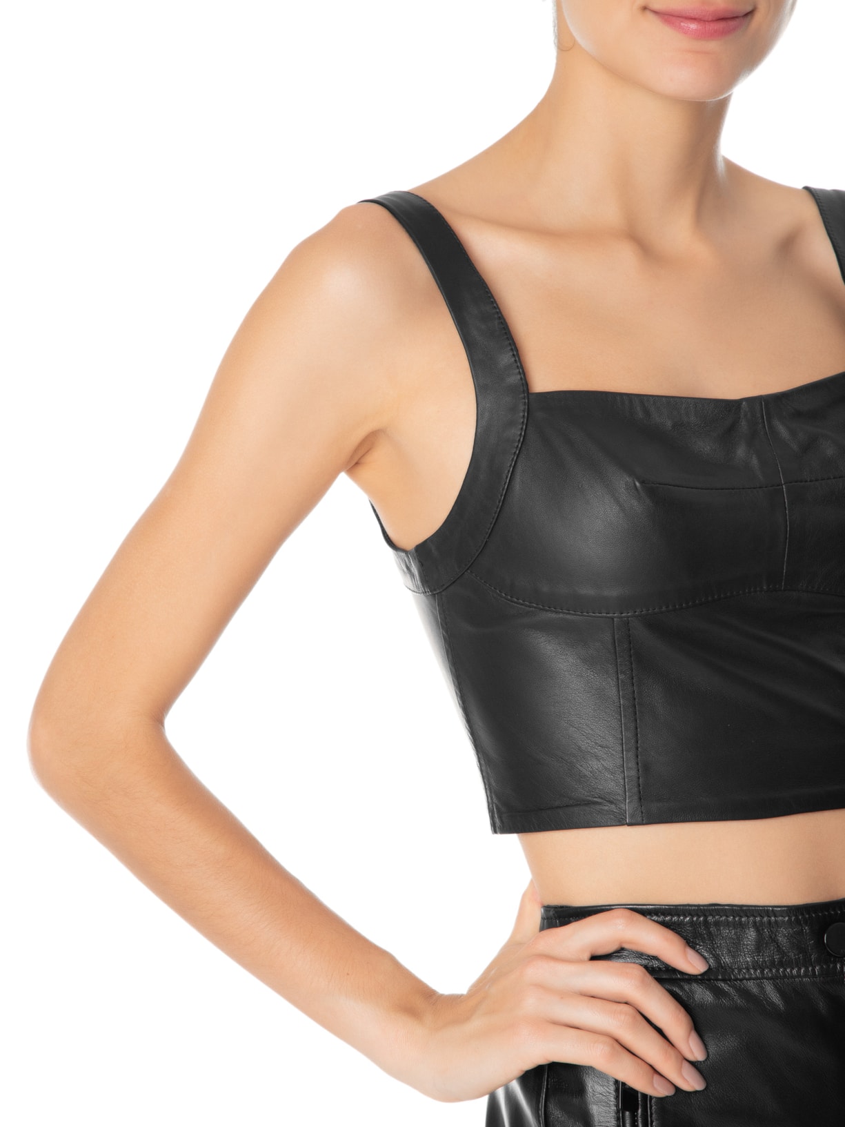 Top Cropped De Couro Recortes Preto Animale