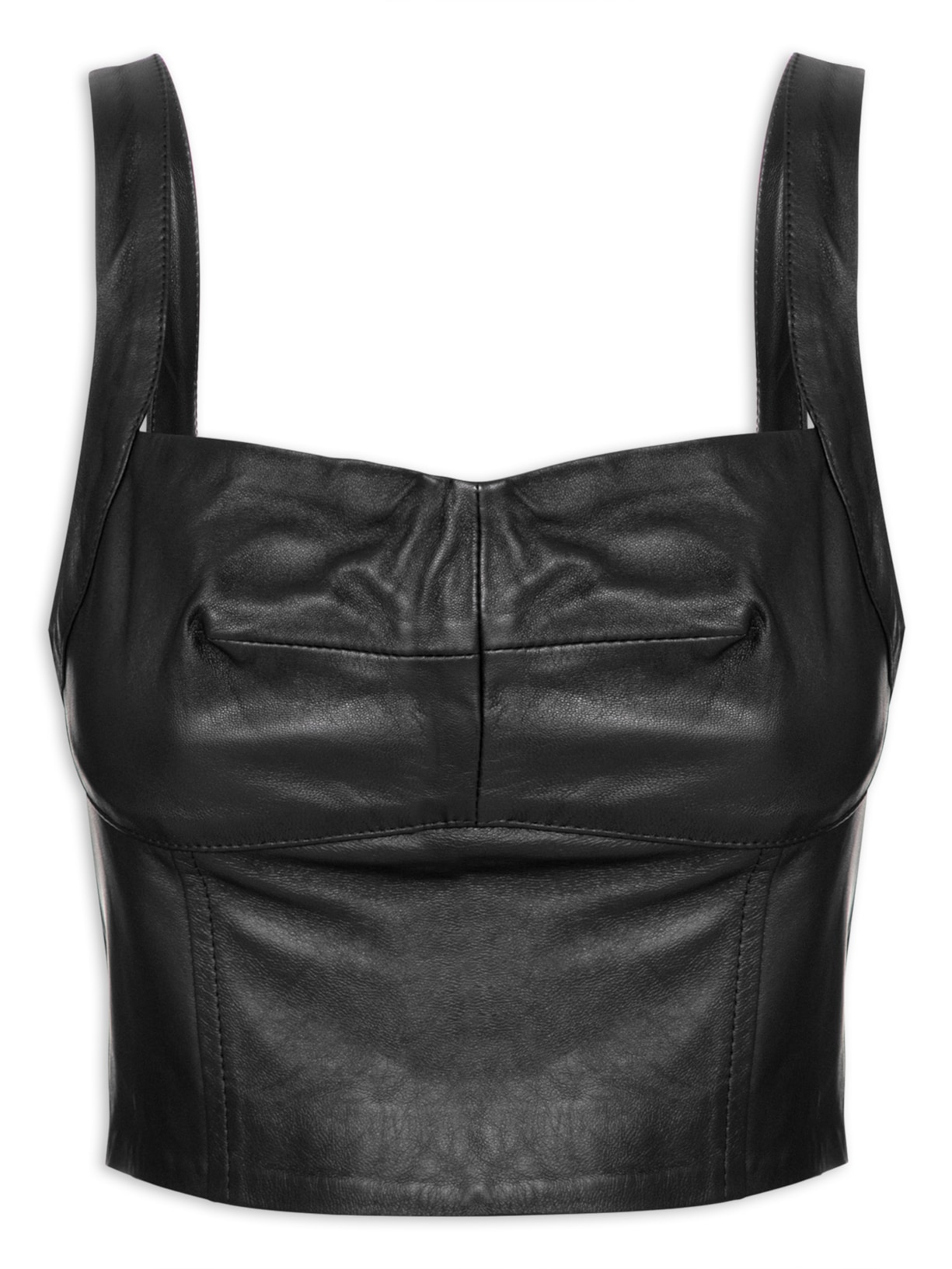 Top Cropped De Couro Recortes - Preto