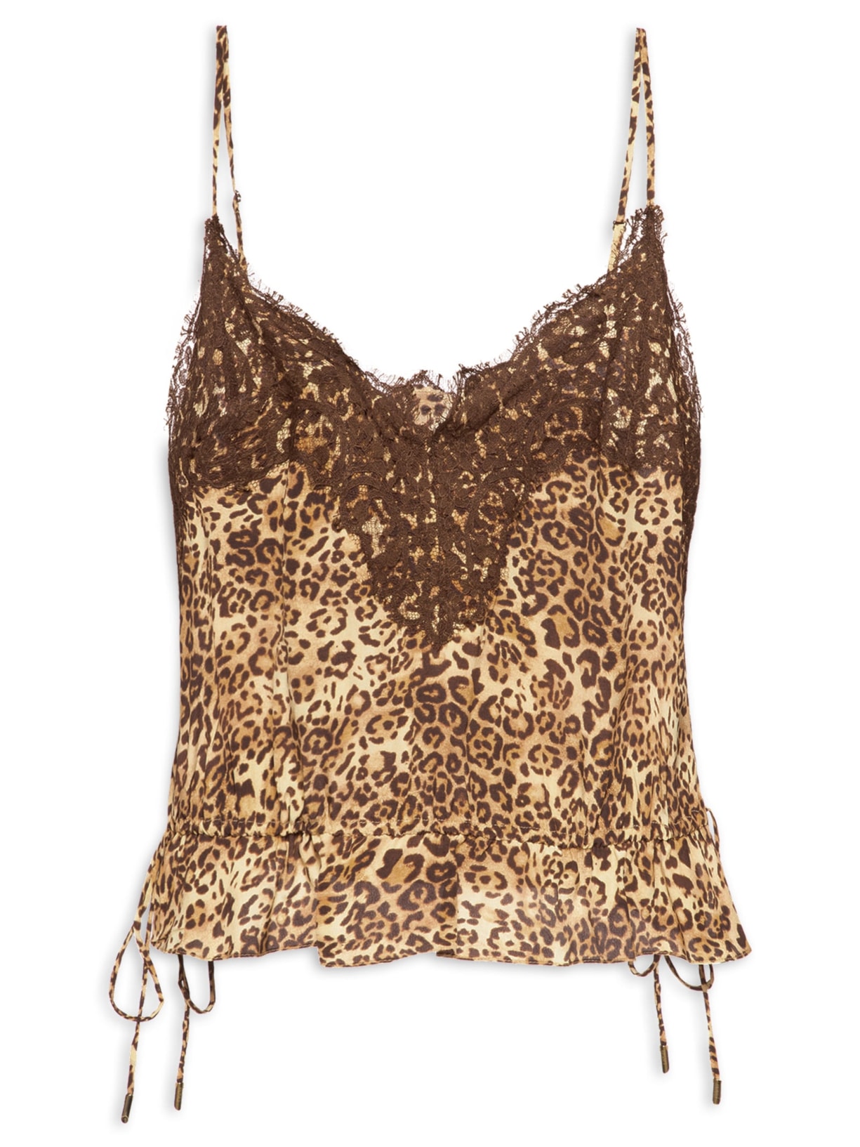 Top Cropped De Seda Estampa Onça Classic Detalhe De Renda Animal Print Animale
