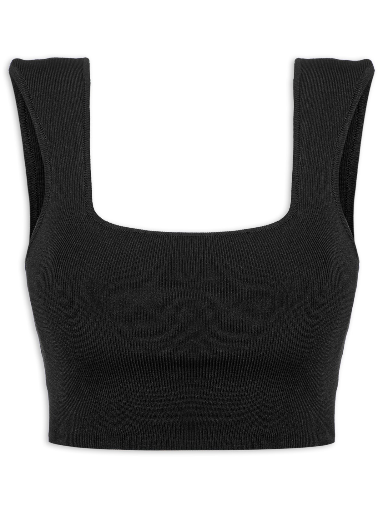 Top Cropped Decote Quadrado Tricot Basic - Preto